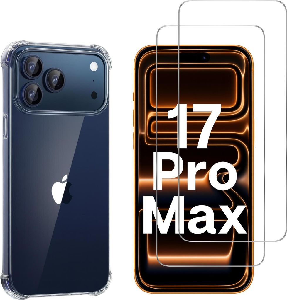 Stoßfeste Hülle für iPhone 17 PRO MAX und 2 Displayschutzfolien aus gehärtetem Glas Phonillico