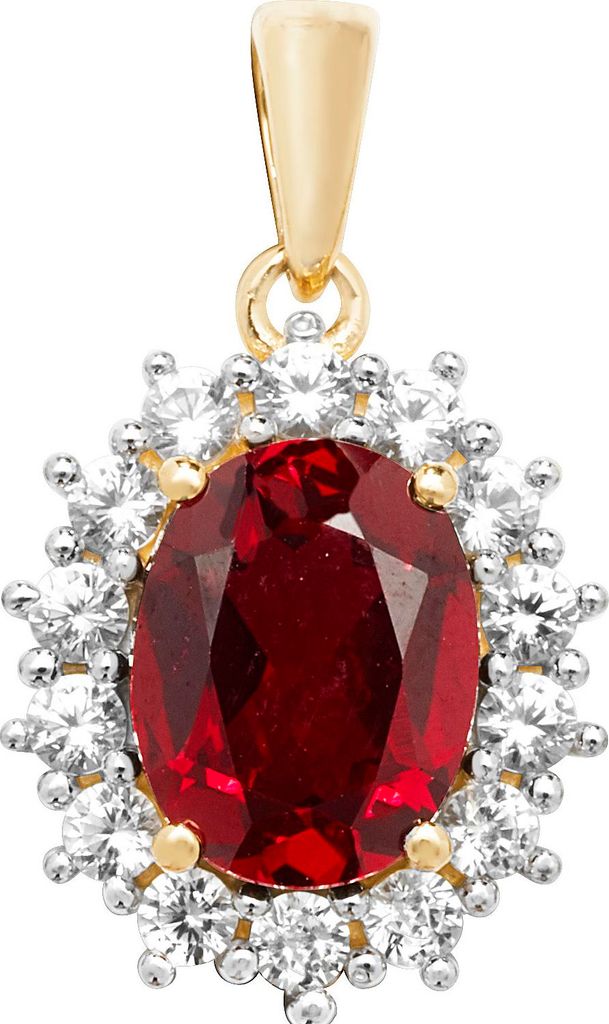 Atemberaubender 9 Karat (375) Gold Damen - Anhänger mit Rubin (synth.), Saphir (synth.) - 20mm*12mm; TRS20412