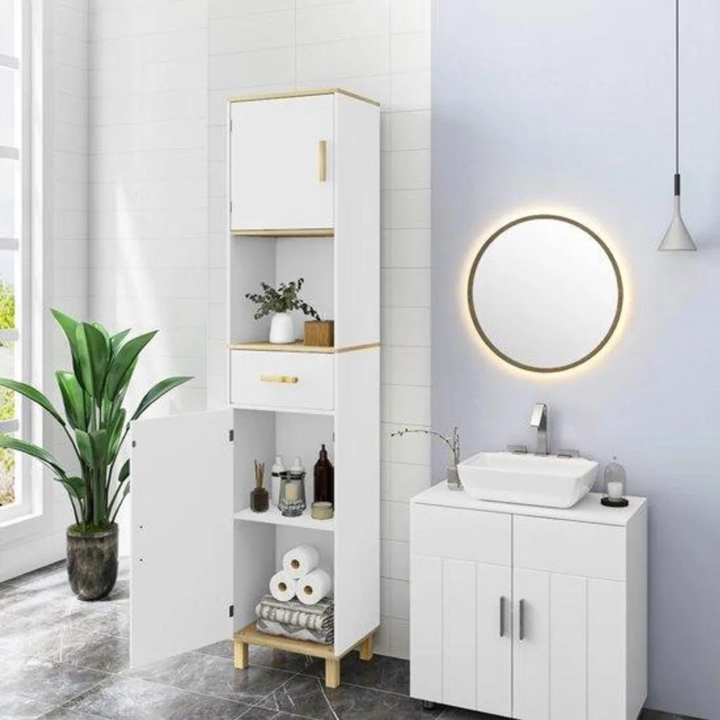 Meuble haut de salle de bain pour serviettes et soins, blanc mat