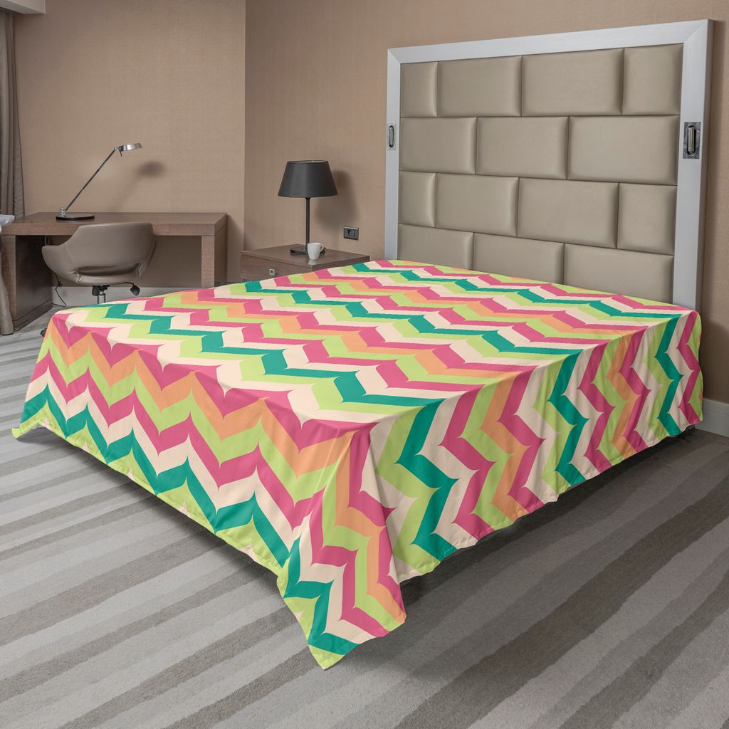 ABAKUHAUS Winkel Bettlaken, Muster Vintage Style Down Rückwärtsschläge Wie Blatt Funk Art Style 60'S Thema, weiches bequemes oberes Bettlaken f...