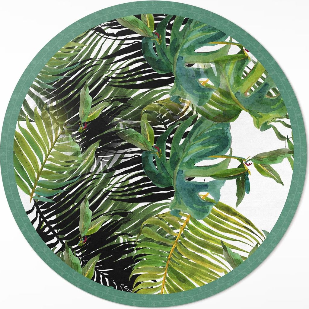 Grüne Pflanzenblätter – Vinyl Fußmatte – Ø 80cm – Rutschfest – Pflegeleicht & Langlebig