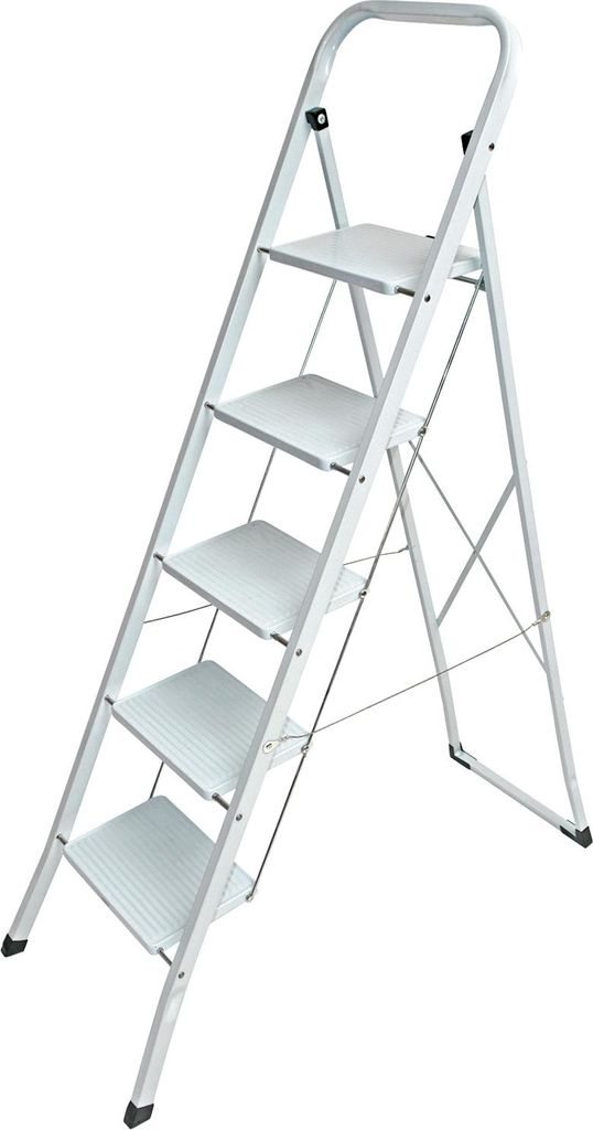 Skládací 5stupňové ocelové schůdky, bílé Obrázek produktu 