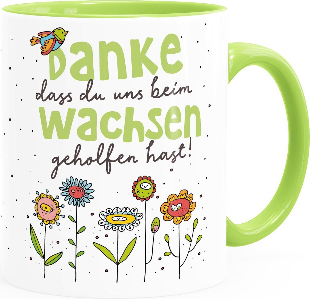 Tasse Danke dass du uns beim Wachsen geholfen hast Geschenk Erzieherin Tagesmutter Abschiedsgeschenk Kita SpecialMe grün inner-hellgrün Keramik...
