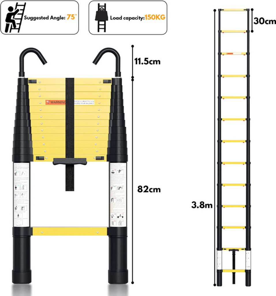 Yakimz Teleskopický rebrík Skladací rebrík Stabilný Obrázok produktu 3
