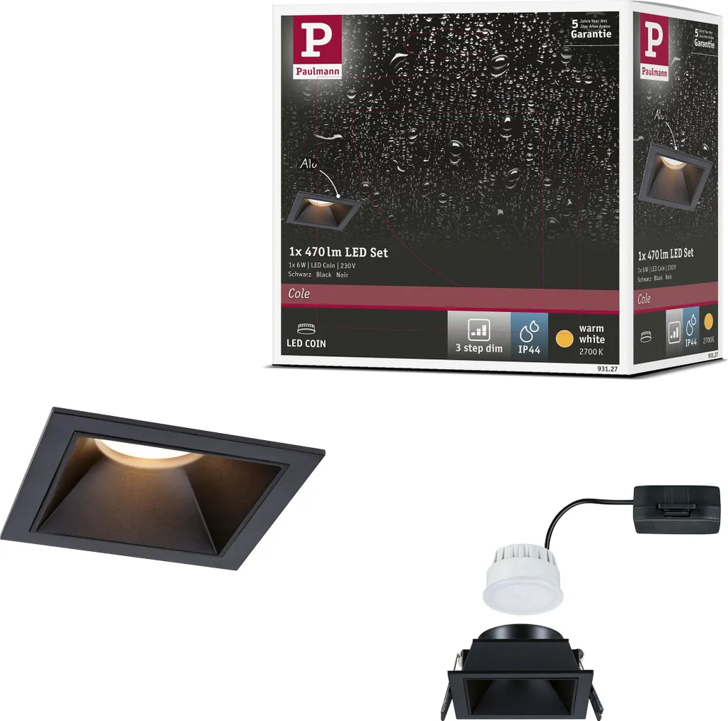 Paulmann Cole LED Recessed Spotlight - Set 1 Luce IP44 Dimmerabile