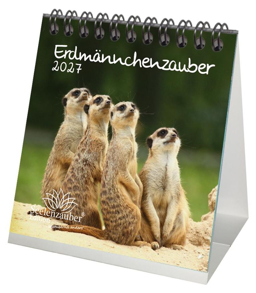 Erdmännchenzauber Tischkalender 10x10cm für 2027 Erdmännchen - Seelenzauber