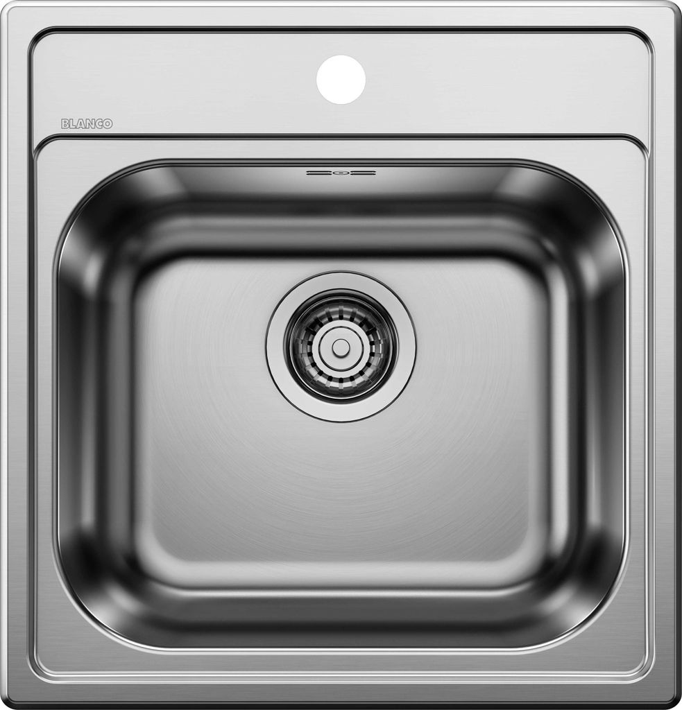 A top-down view of a stainless steel sink.