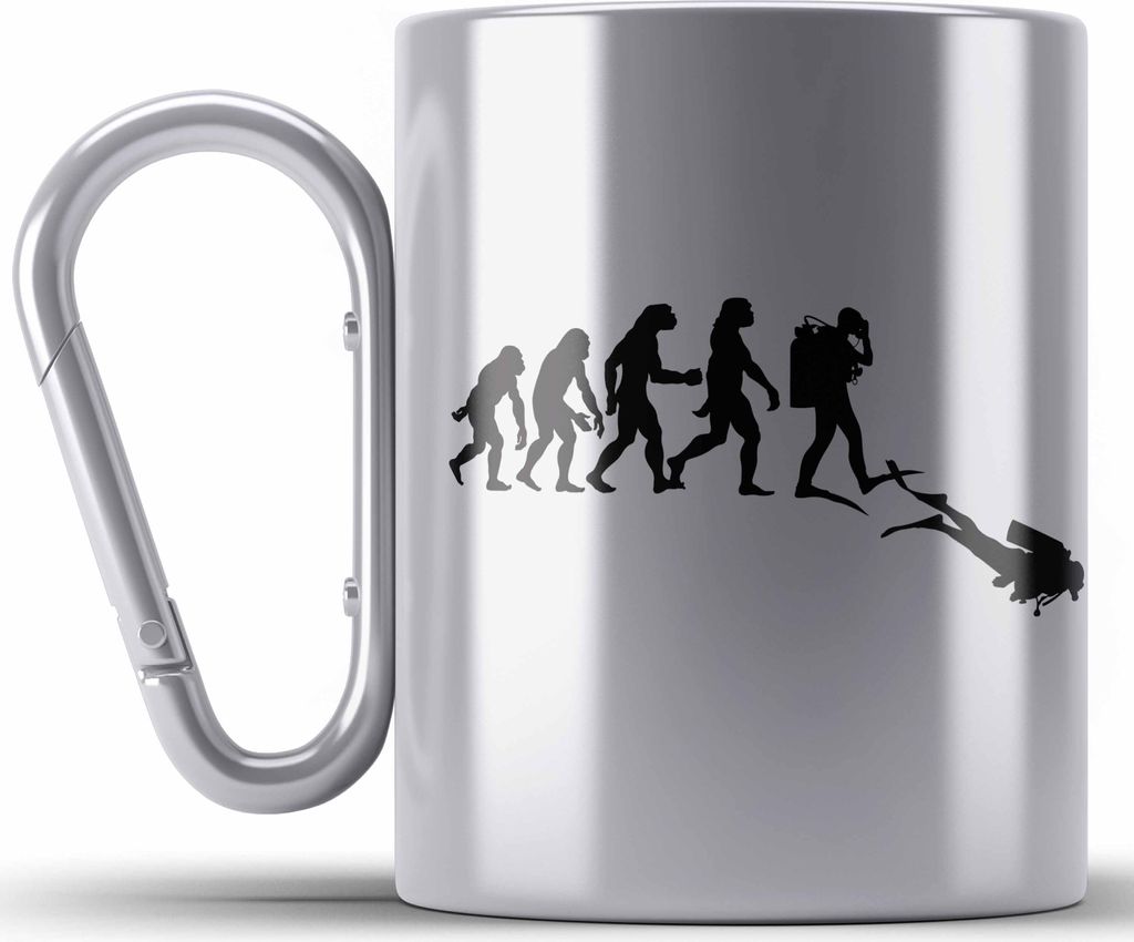 Trendation - Taucher Edelstahl Tasse Karabiner Geschenk Karabiner Edelstahl Tasse Karabiner Edelstahl Geschenkidee Männer Tauchen Evolution Grafik...