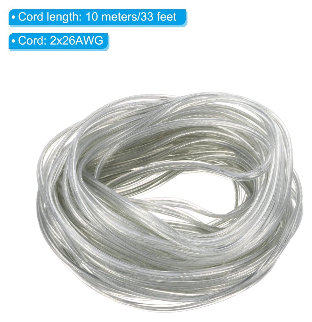 32,8 ft 26/2 PVC-ummanteltes Kabel, 300V Elektronik-Kabel mit hitzebest?ndiger Isolierung fš¹r LED-Lampen, Audiokabel, Lautsprecher, transparent,...