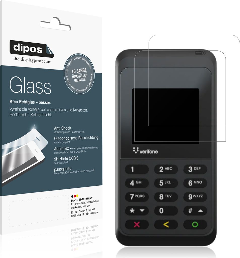 2x Schutzfolie für Verifone e235 matt - Anti-Shock 9H Folie dipos Glass Kunststoffglas