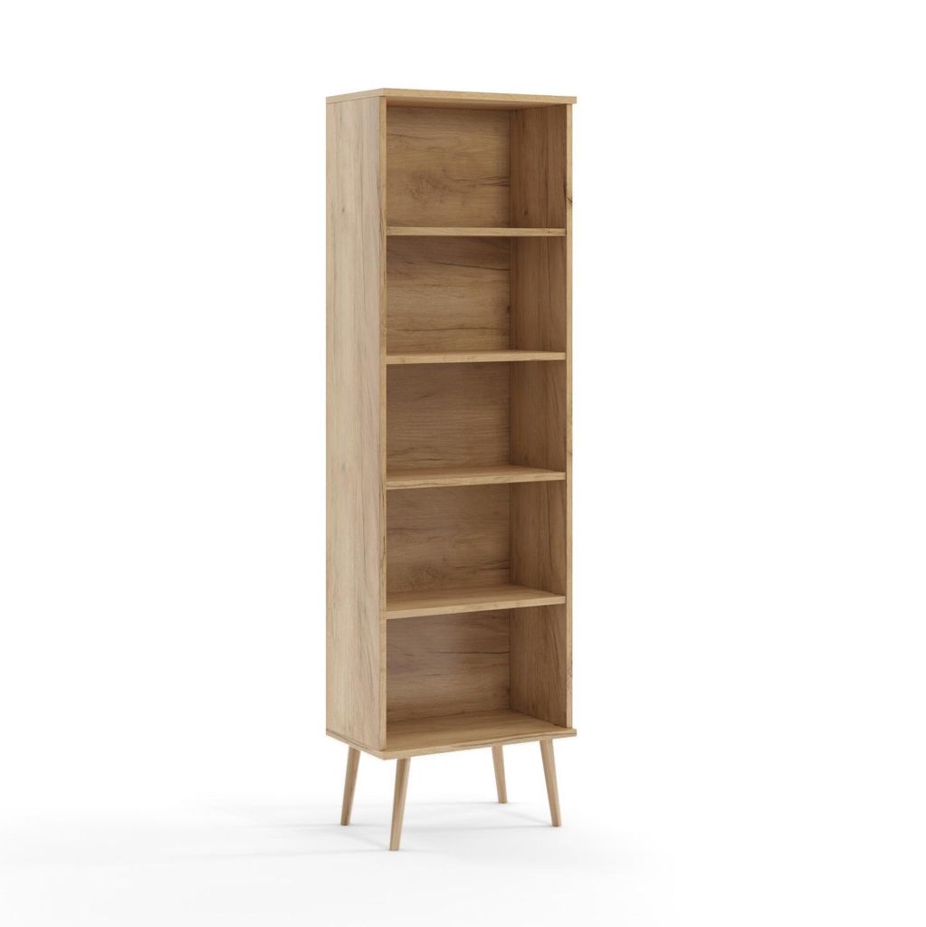 Regal 46 cm Eiche Craft mit 4 Böden Holzbeine Boho Skandi Bücherregal Standregal