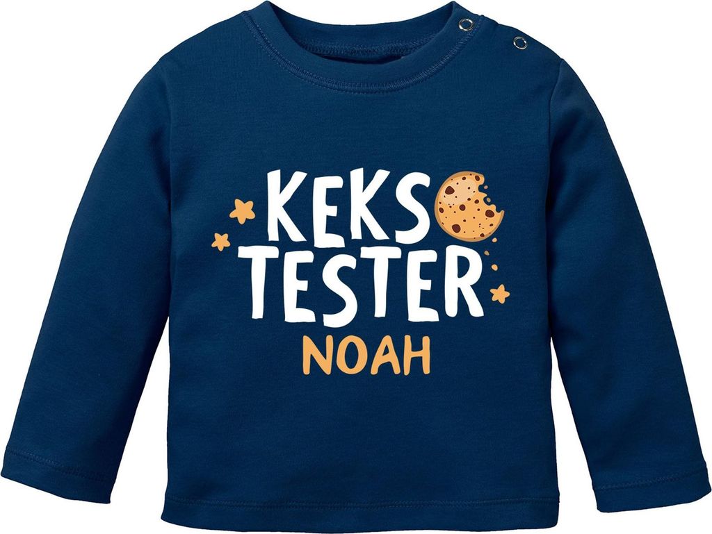 Baby Langarmshirt Kekstester mit Wunschname personalisiert Cookie Monster Weihnachten XMAS Outfit MoonWorks