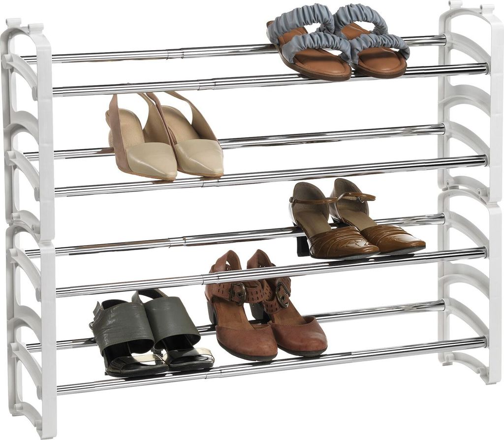 Schuhregal TOWER ausziehbar weiß - Schuhablage mit 4 Ebenen aus Metall, stapelbare Schuhaufbewahrung platzsparend, schuhorganizer Flur
