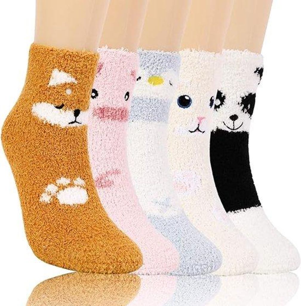 Fleecesokken mit dierenschnitt, superzacht, 5er Pack, für Hause.