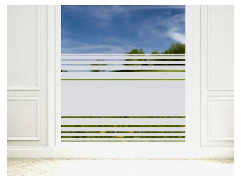Fensterfolie Streifen blickdicht, Sichtschutzfolie Milchglasfolie für Fenster, Glastür, Scheiben lichtdurchlässig - 90x57cm / Silbergrau