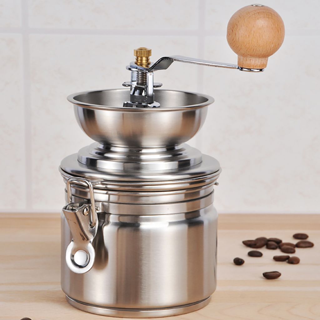 Kaffeemühle Edelstahl Espressomühle mit Keramik-Kegelmahlwerk Handkaffeemühle 
