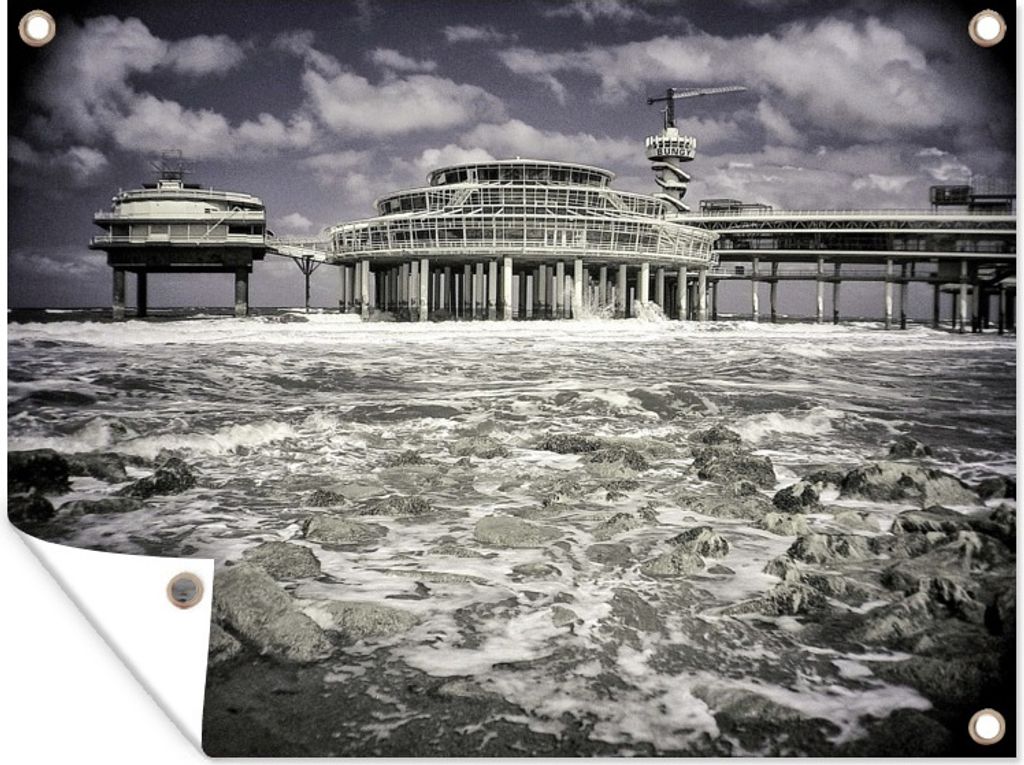 MuchoWow 80x60 cm Outdoor-Poster Gartendeko Sichtschutz Garten Poster für den Garten Pier von Scheveningen an der Nordsee