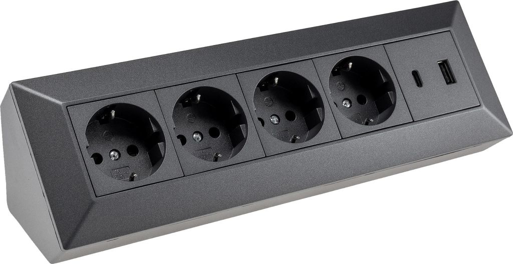 blocco prese a 4 vie USB-A+C antracite 250V 16A montaggio Immagine del prodotto 