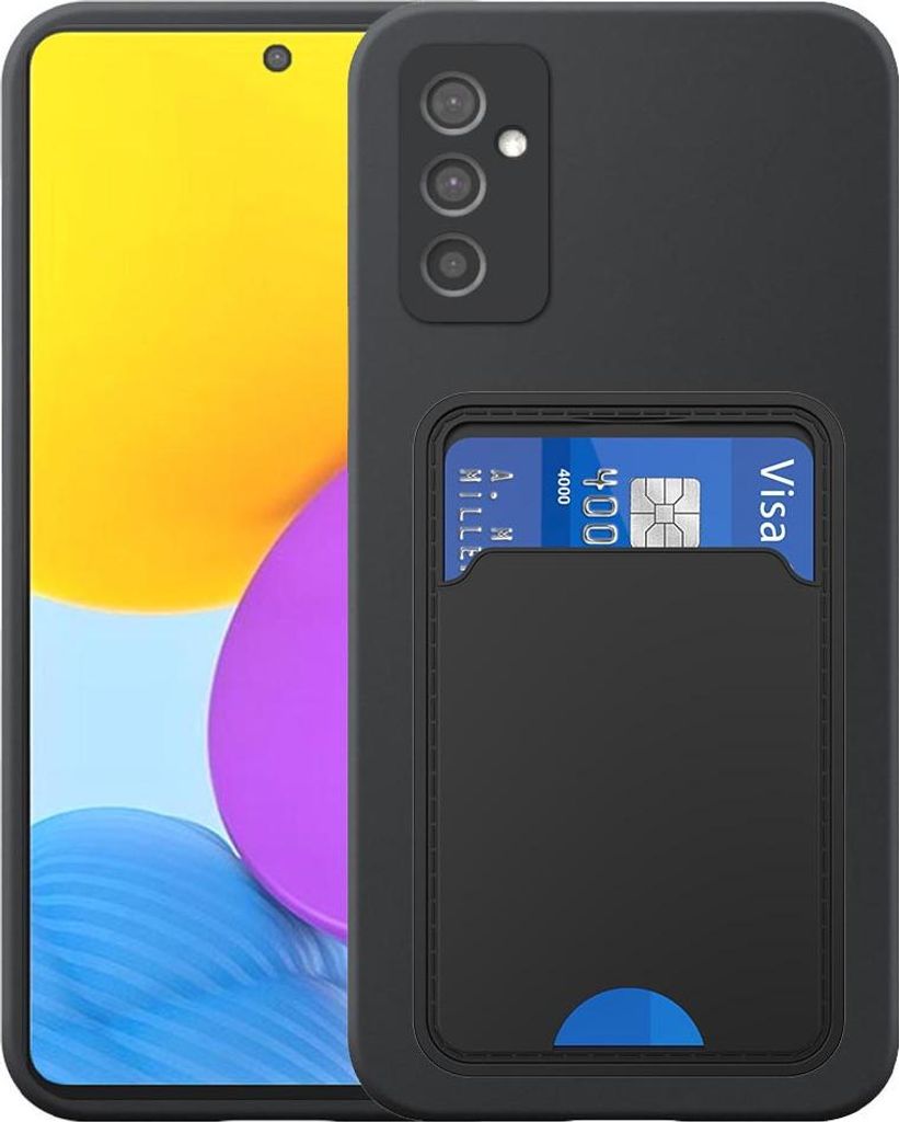 Geeignet für Samsung Galaxy M52 Phone Case mit TPU Kartenhalter - Flexible Back Cover Case Silikon TPU mit Cardslot - Schwarz - Smartphonics