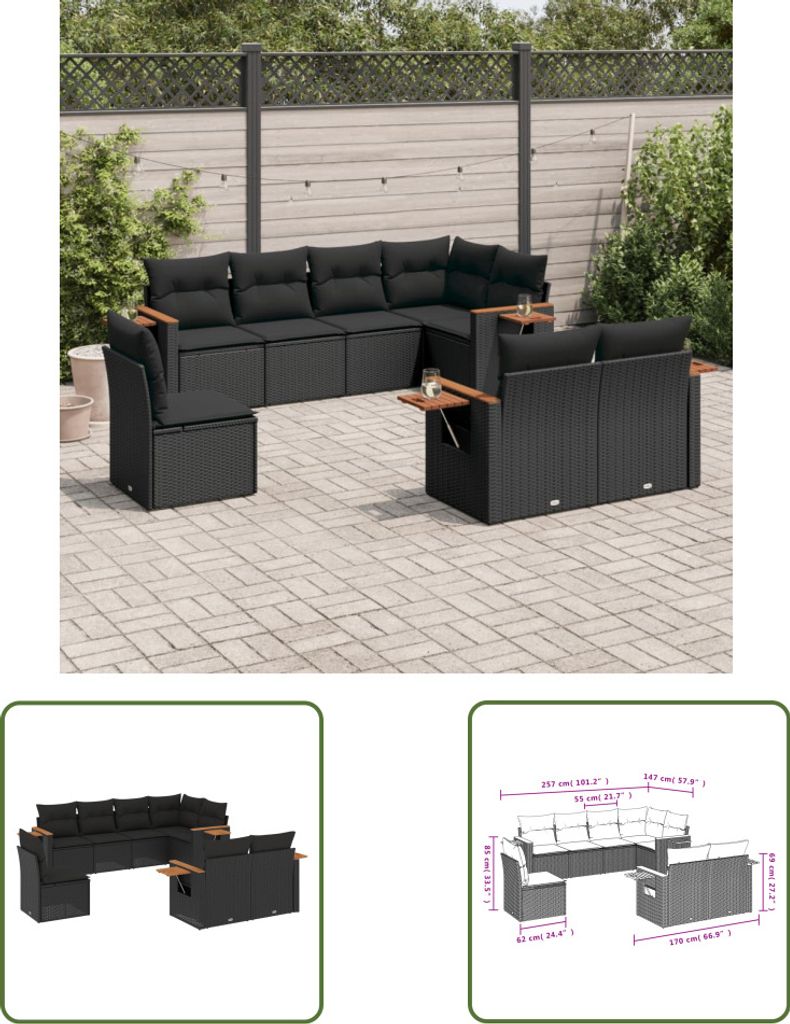 The Living Store 8-tlg. Garten-Sofagarnitur mit Kissen Produktbild 