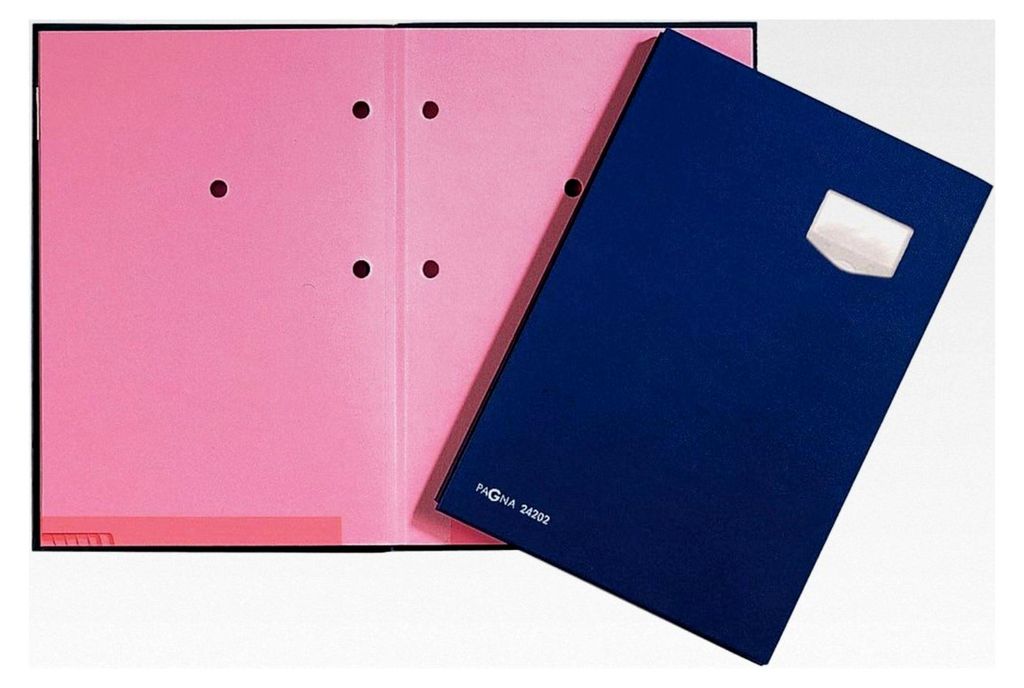 Unterschriftsmappe de Luxe 10-teilig, mit hochwertigem Kunststoff-Einband und dehnbarem Rücken, rosa Löschkarton, blau