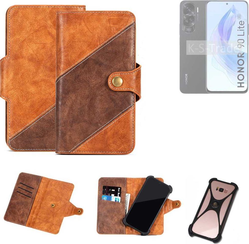 K-S-Trade Handyhülle Schutzhülle Bookstyle Case Wallet-Case kompatibel mit Honor 90 Lite Cover Klapphülle Kantenschutz Smartphone dunkelbraun braun