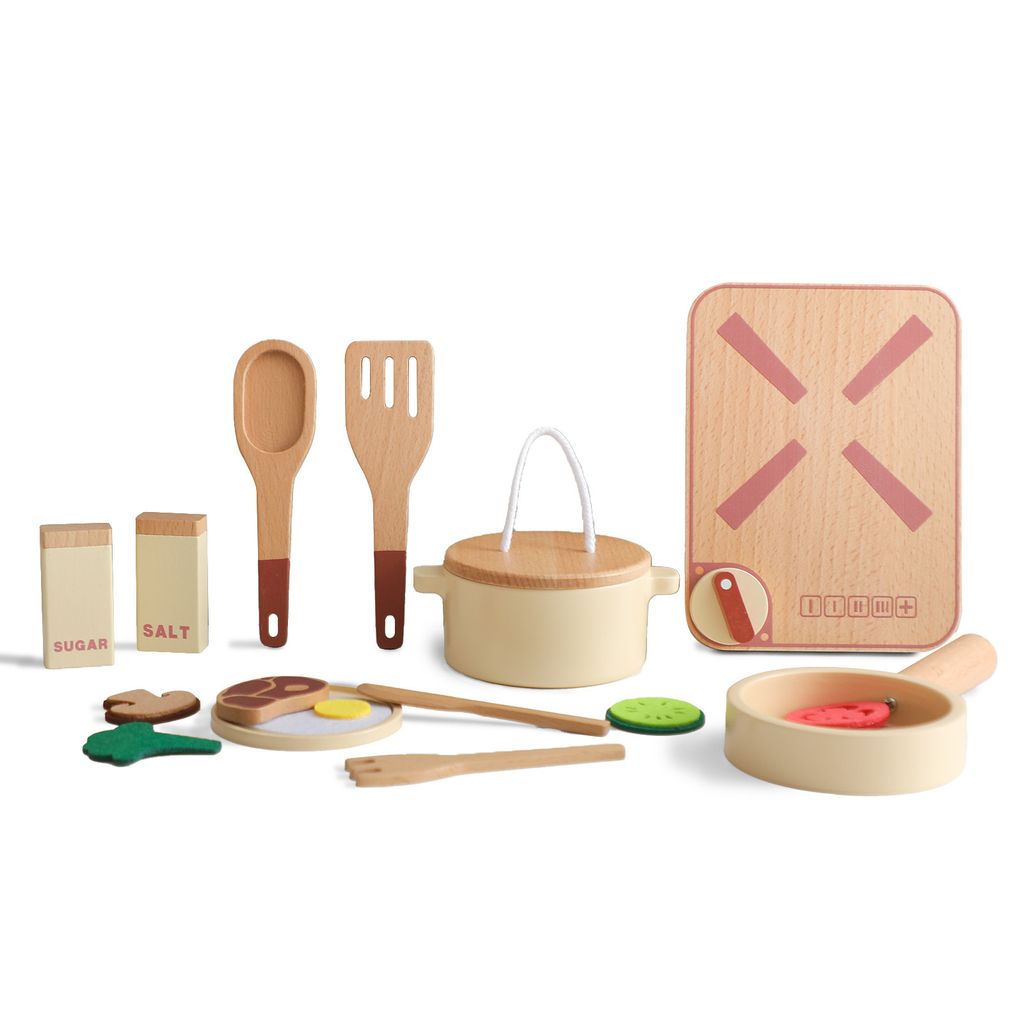 Kinderküchenset, Spielküchenzubehör aus Holz, Back- und Kochspielzeugset für Kleinkinder,Montessori-Kinderspielzeug-Geschenkset für Kinder, M...