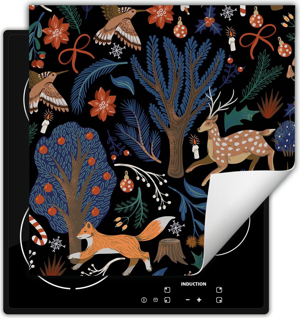 DarHaus Herdabdeckplatte 50x52 cm Anti Rutsch Matte Aufrollbar, schwarz - Wald