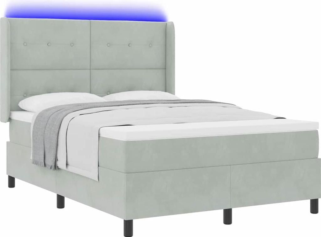 vidaXL Boxspringbett mit LED-Lichtleisten Hellgrau 140 x 190 cm Samt