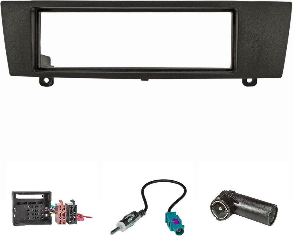 Radioblende Set kompatibel mit BMW 1er E87 3er E90 Z4 E89 schwarz mit Quadlockadapter ISO, Fakra Antennenadapter DIN ISO