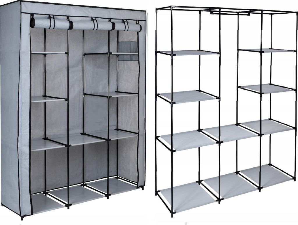 Textilkleiderschrank mit Regal "Fela" - Grau, 152x60x45cm