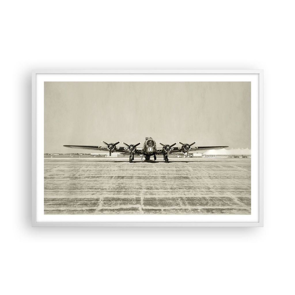 Gerahmtes Poster - Weißer Rahmen - Flugzeug alt Bomber - 91,5x61 cm - Wand Bild - Wanddeko - Wandbilder - Kunstposter - Wandposter - Bilderrahmen ...