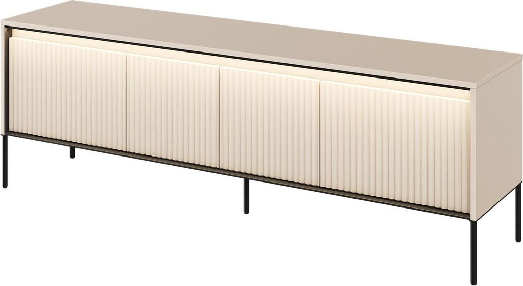 TV-Schrank TREND TR-05 mit 4 Türen LED-Beleuchtung Fernsehschrank 167 cm Fernsehtisch Lowboard Wohnzimmer Schrank Grifflos Push-to-Open Geriffelt ...