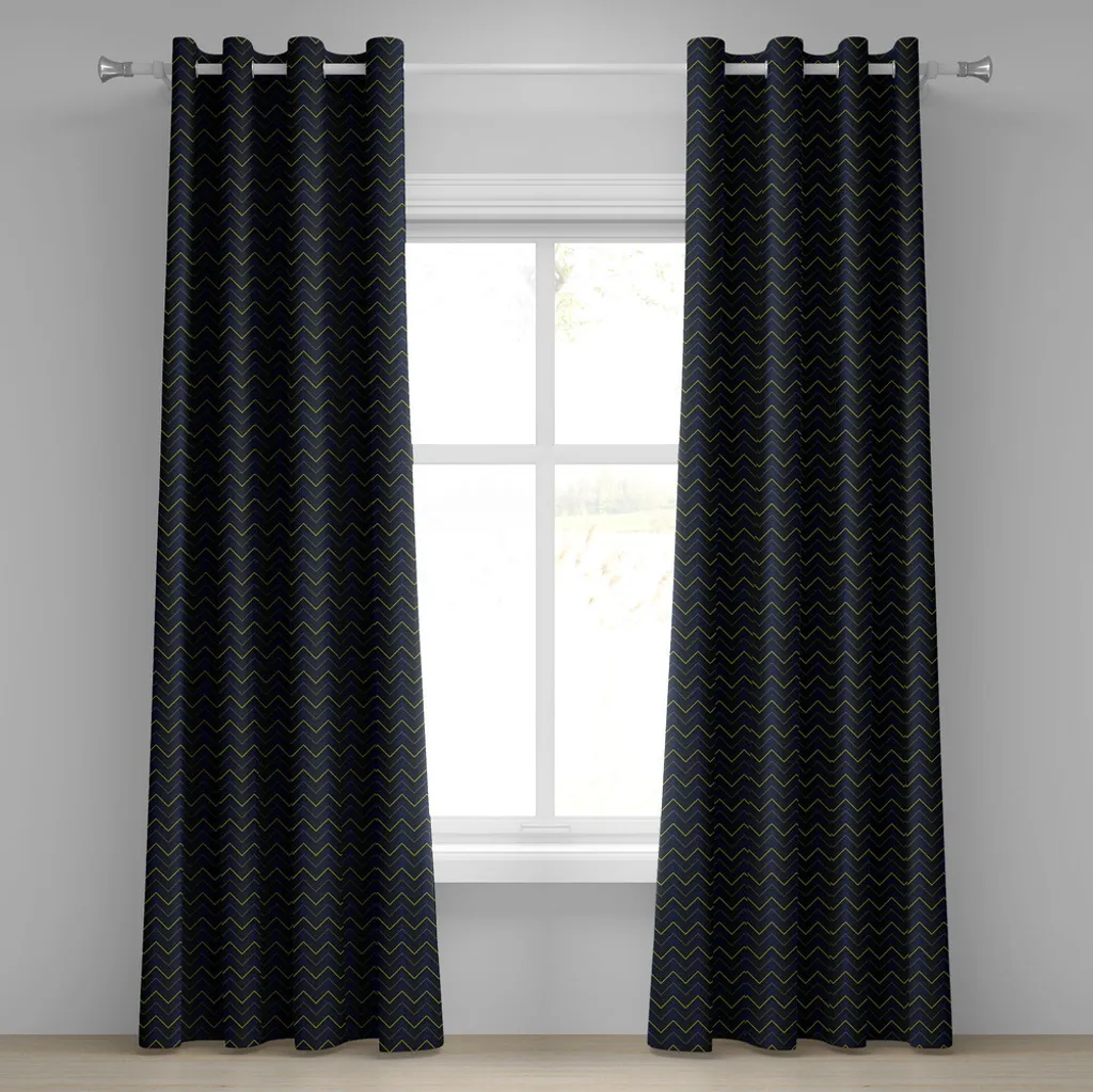 Rideau bleu foncé opaque 280x175 cm contre les regards motifs zig zag