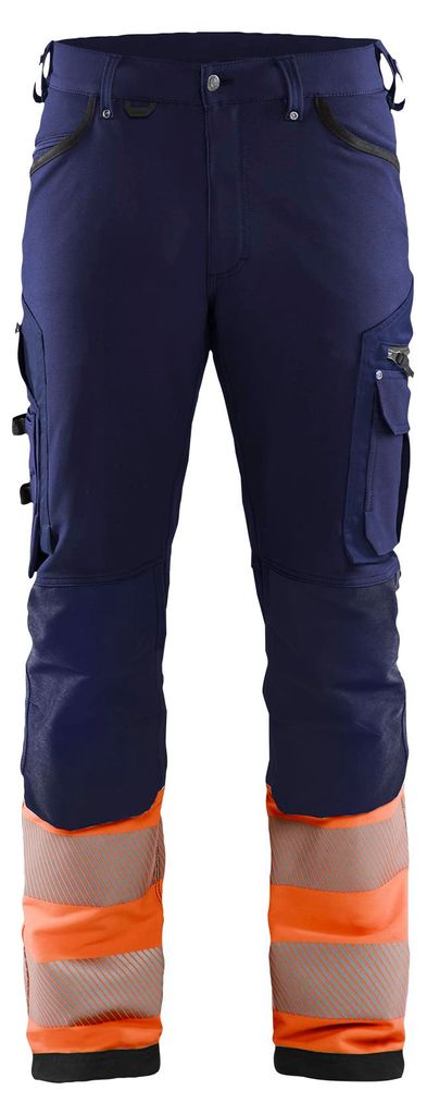 Blakläder High Vis Arbeitshose 4-Wege-Stretch ohne Werkzeugtaschen 1193, Farbe:Marineblau/Orange, Größe:C156
