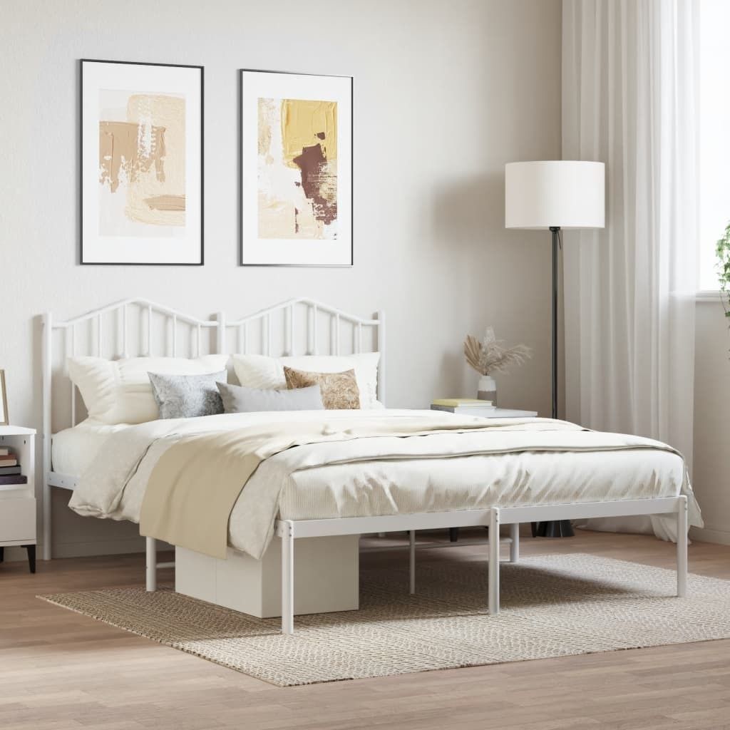 Möbel Bettgestell mit Kopfteil Metall Weiß 150x200 cm - Klassische Betten 373840