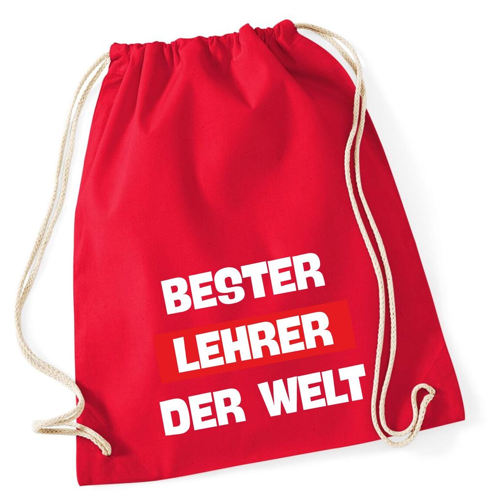 Huuraa Turnbeutel Bester Lehrer der Welt 12 Liter Classic Red Baumwolle Rucksack Geschenkidee