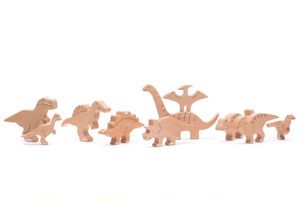 Bajo Dinosaur Set 10 pcs en Bois Durable - Design Épuré Polonais