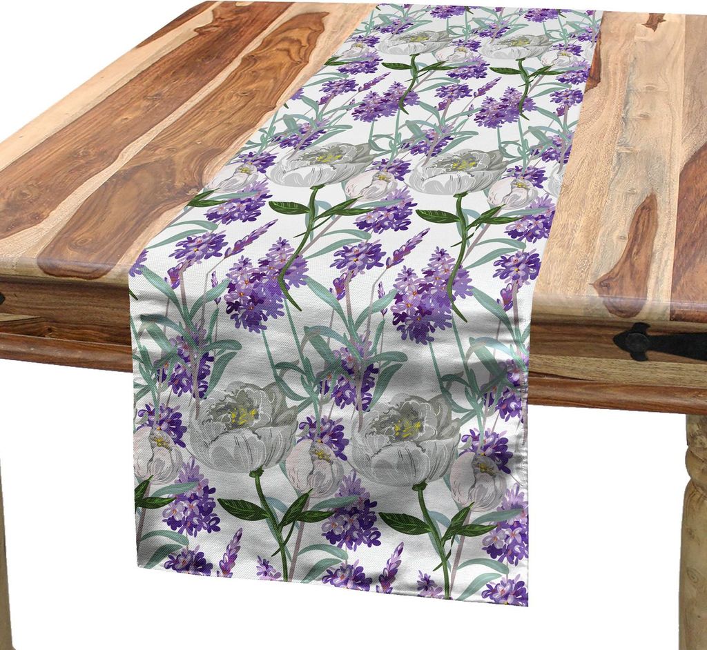 ABAKUHAUS Botanisch Tischläufer, Lavendel Peony Frische Garten Natur Wachstum Muster, 40 x 300 cm, Mehrfarbig