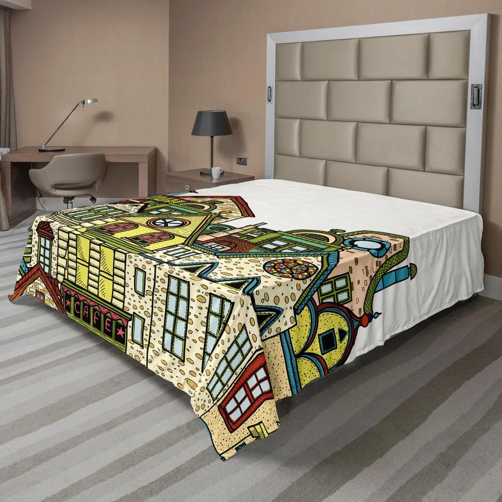 Drap de lit plat décoratif 260x228 cm motif Architecture Vieux Quartier