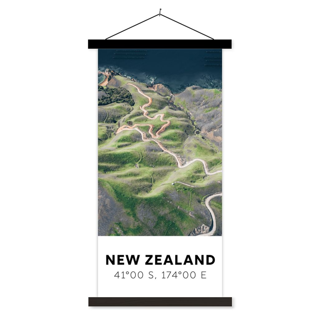 MuchoWow Textilposter Neuseeland - Wasser - Grün - Strand 60x120 cm mit schwarzem Rahmen - Magnete