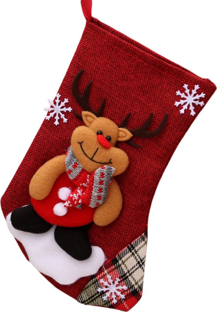 Weihnachtsstrumpf langlebig süßes Design Leinen Weihnachtshänge -Strumpf für Ferien-Reh