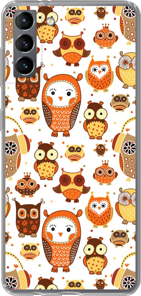 MuchoWow Handyhülle Schutzhülle Hülle für Telefoonhoesje Samsung Galaxy S21 Plus Mädchen - Eule - Orange - Muster - Mädchen - Kind - Kinder...
