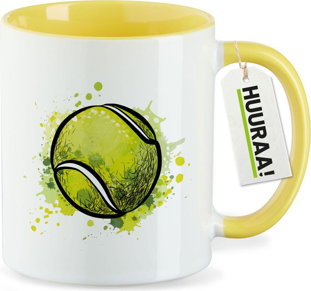 Huuraa Kaffeetasse Tennisball Comic 330ml Gelb Keramik Kaffeebecher Geschenkidee