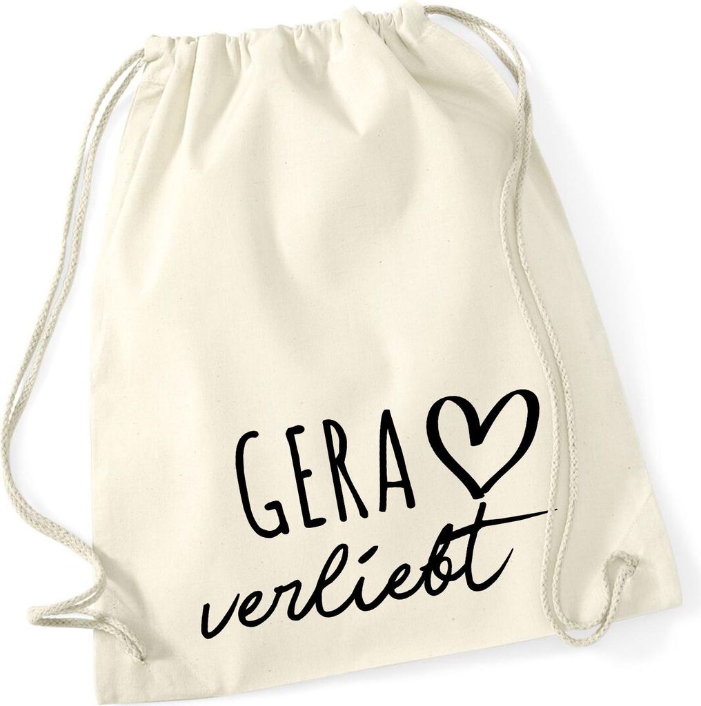 Huuraa Turnbeutel Gera verliebt 12 Liter Natural Baumwolle Rucksack Geschenkidee