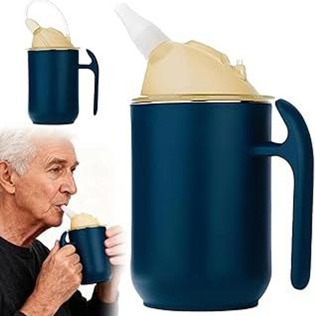 3-in-1 Schnabeltasse Senioren, 400 ML Schnabelbecher Senioren, Auslaufsichere Erwachsenen Schnabelbecher mit Je Zwei Deckeln und Stroh Für Seniore...