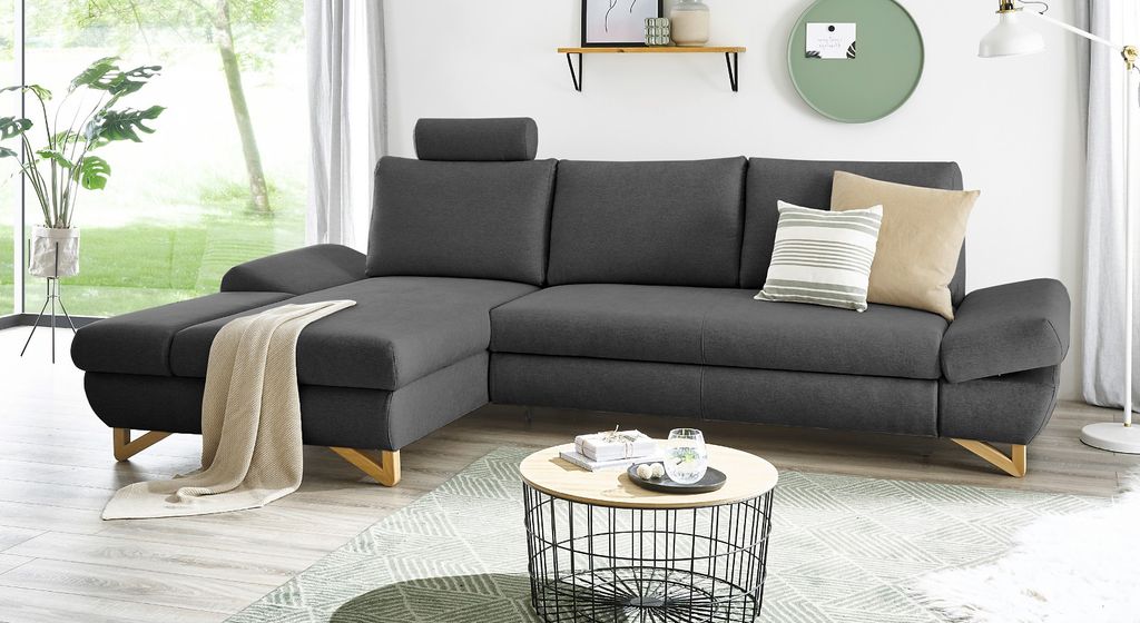 Ecksofa "Skalm" in grau Velours Wohnzimmer Sofa 284 cm