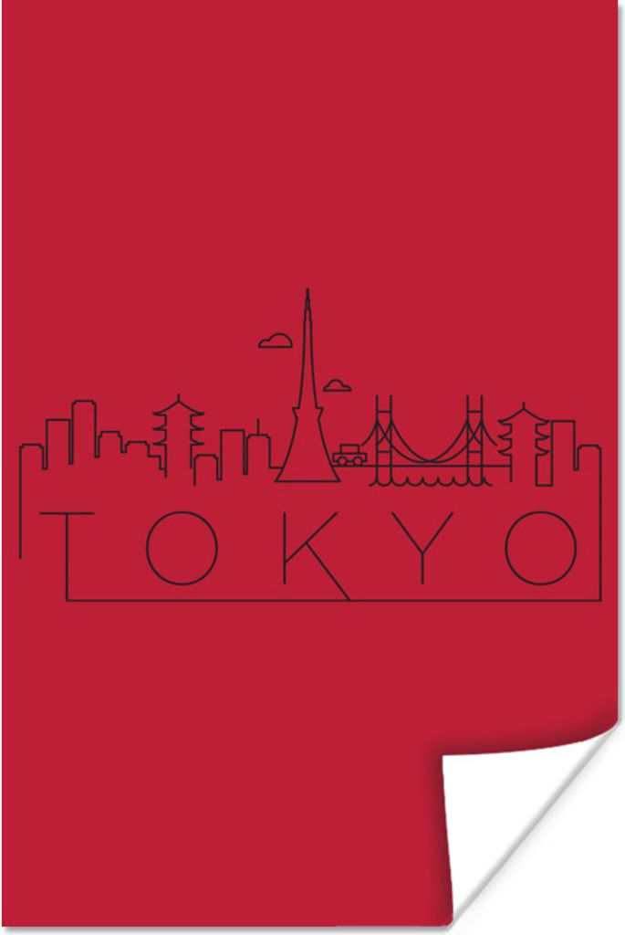 MuchoWow Poster Skyline "Tokio" rot 60x90 cm - Wanddekoration