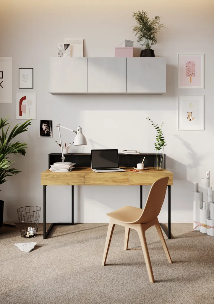 Bureau FELIX 4 en bois Hikora Natural 150 cm avec pieds acier noirs