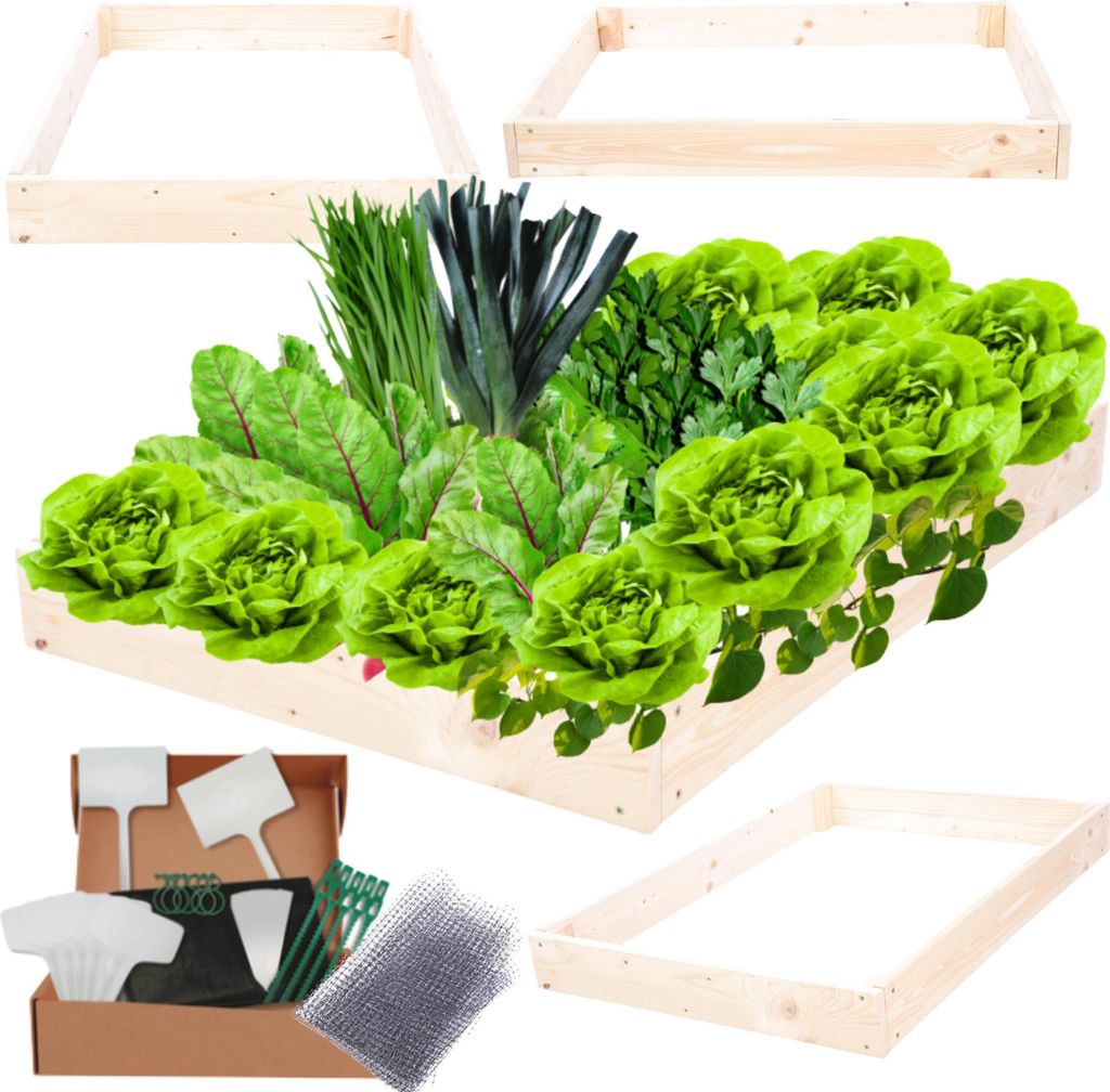 MODO24 Hochbeet Holz, Pflanzkasten, Massivholz, Kiefer, Kräuterbeet, Blumenkasten, Garten, Terrasse, 9x90x90 cm, Natur, ZP09